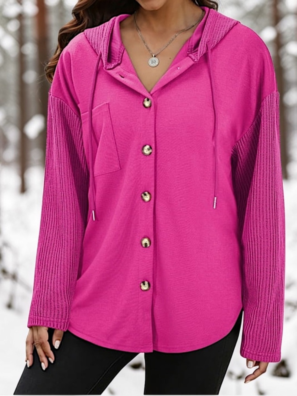 MOSHU Oversized Pink Hoodie Shacket Button Down Jacket 2XL NWT